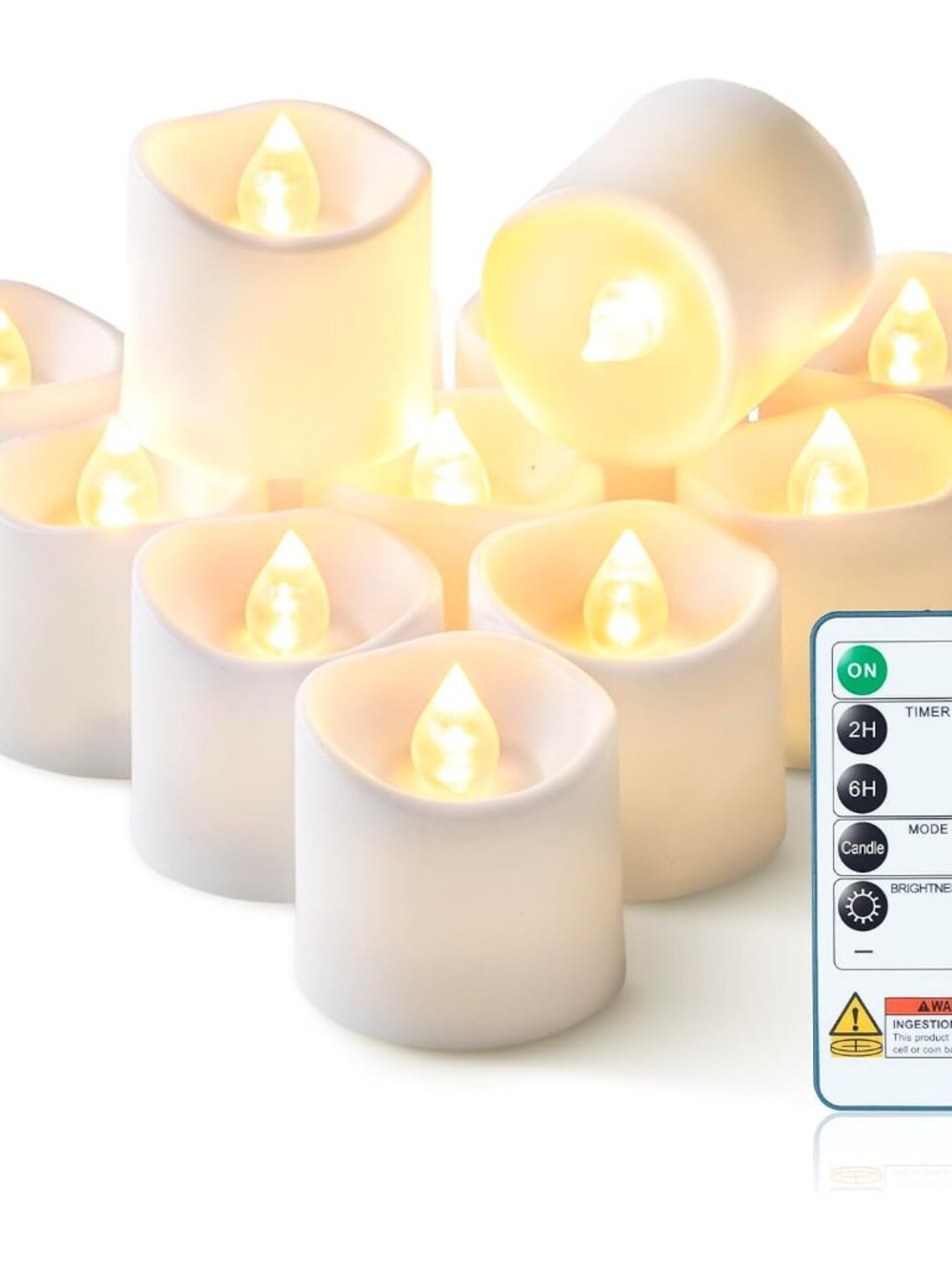 White Flameless LED Votive Tealight Candles & Timer Remote, 12Pack